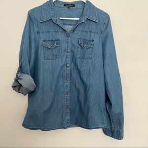 Velvet Heart Blue Jean Chambray Button Down Top